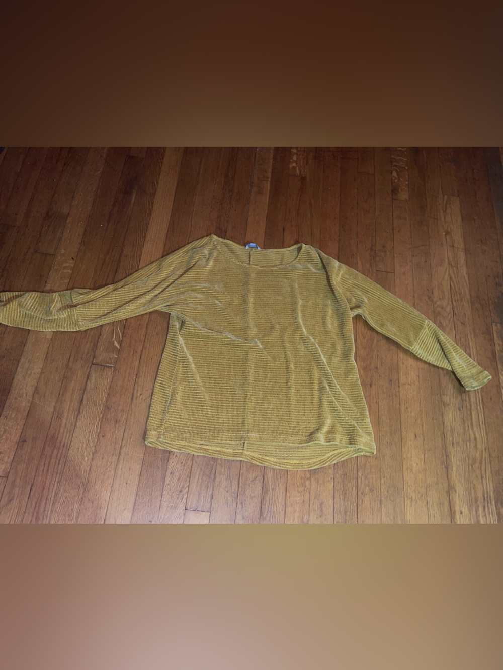Long Sleeve Velvet Ribbed Top - Mustard Yellow